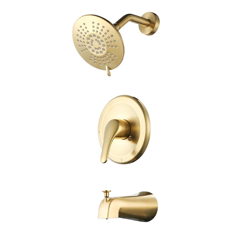 WOWOW Single Handle 5-Spray Shower Faucet with Tub Spout - Brushed Gold
