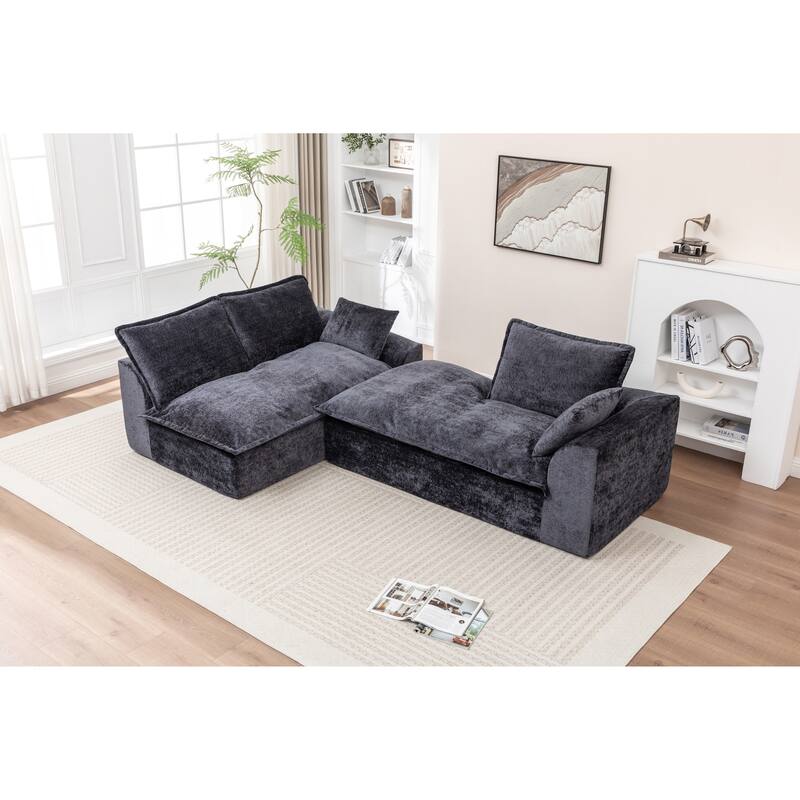 Modular Cloud Sectional Couch with L-Shape Chaise, Chenille Upholstered Boneless Sofa, Compressed Deep Seat Sofa with Pillows