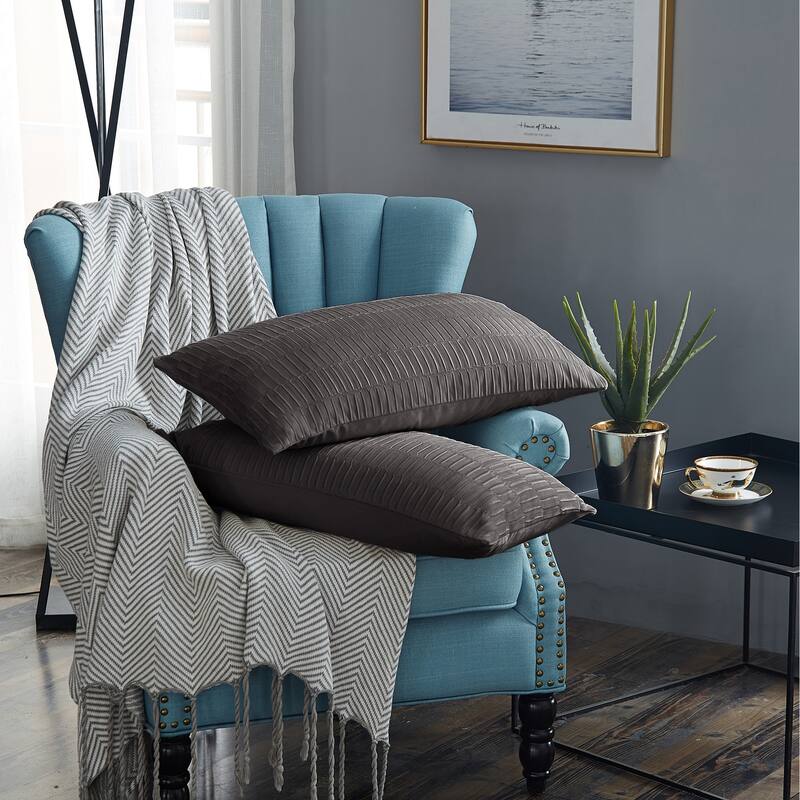 Agnew Pleated Velvet Decorative Throw Pillow Cover Set, NO INSERT - 14" x 26" - Gun Metal