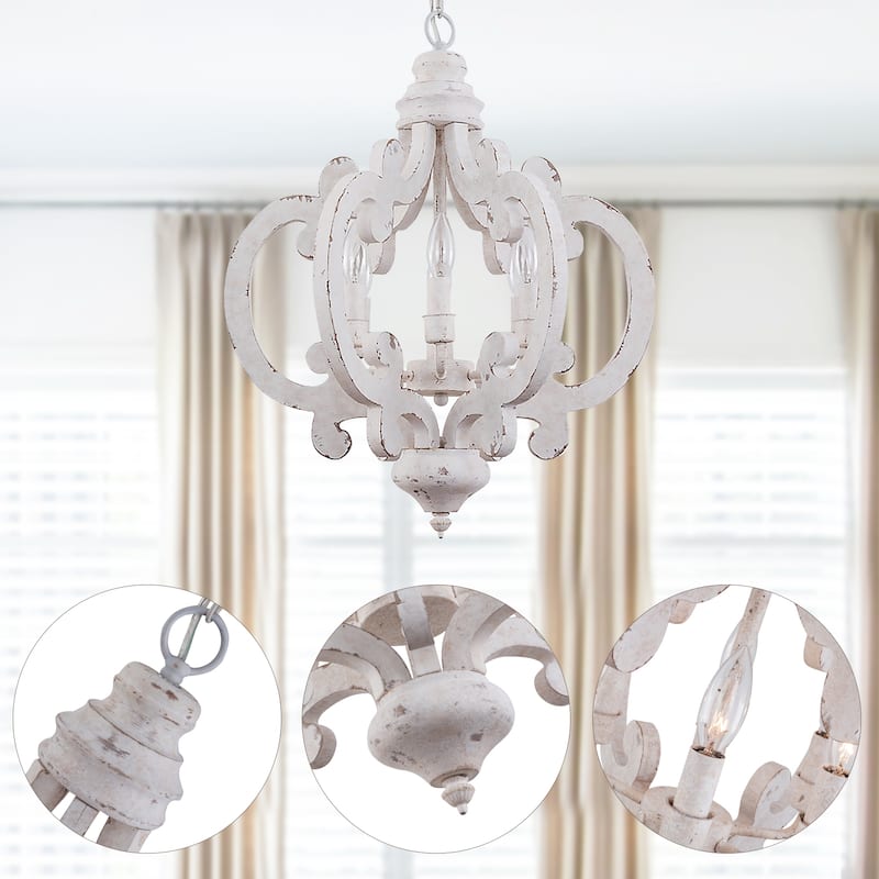 CurveCurio Retro 6-Light Rustic Wood Pendant Light Farmhouse Style Chandelier for Dining Room Living Room and Foyer
