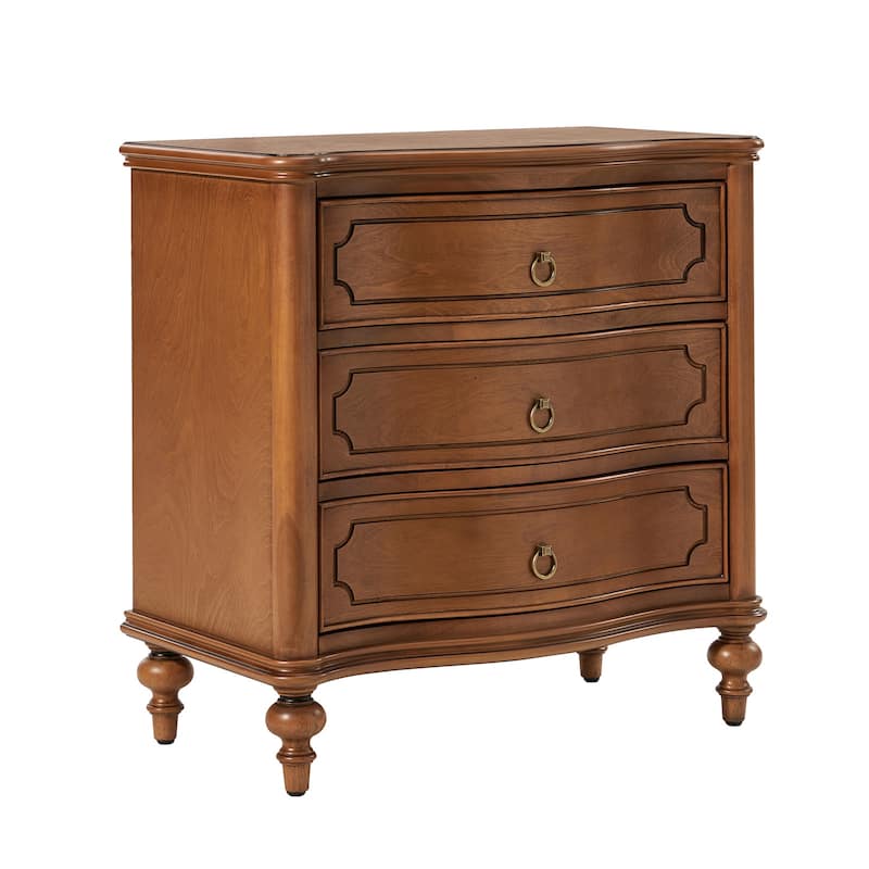 Alois Traditional 28''W 3-Drawer Curves End Table with Solid Wood Spindle Legs by HULALA HOME