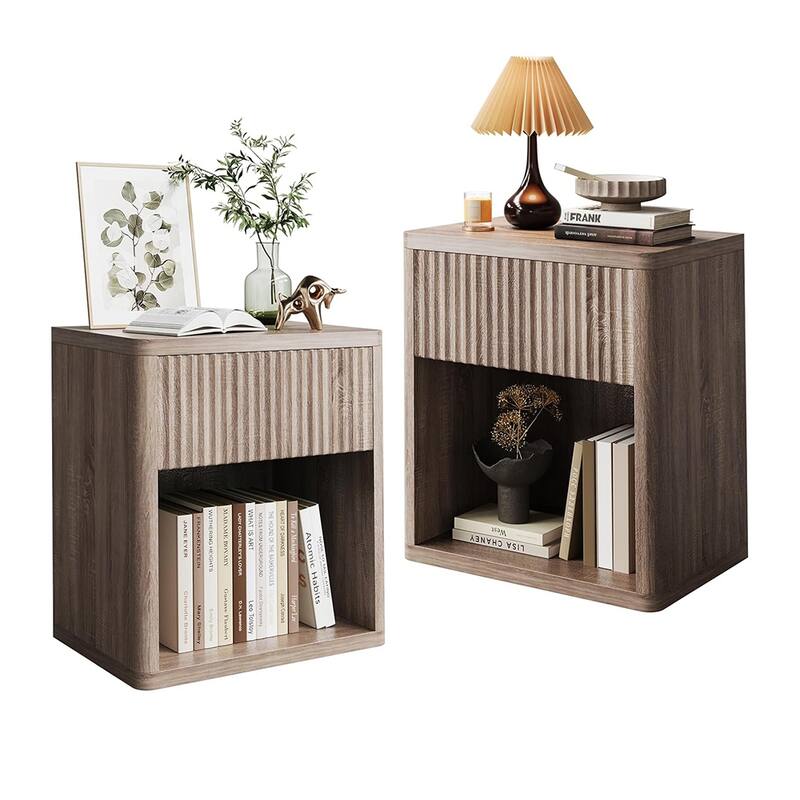 Night Stand Set of 2 Modern Nightstand for Bedroom - Light Walnut
