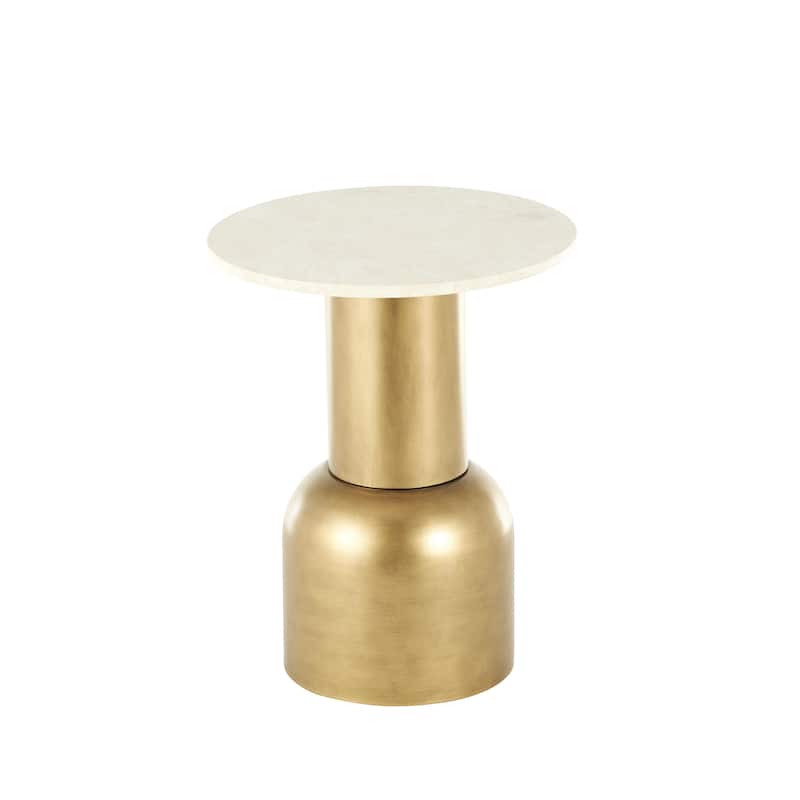 Metal Pedestal Accent Table with Cream Marble Tabletop - Gold - Roche River Decor
