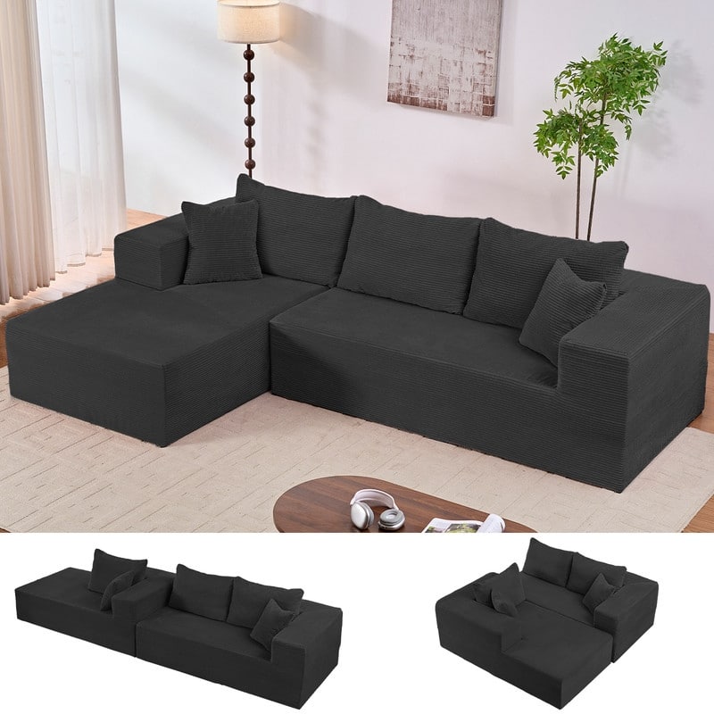 Mixoy Modern 113''Minimalist 2-Piece Corduroy Modular Chaise Sectional Sofa Deep Seat,L-Shaped Upholstered Couch With Chaise