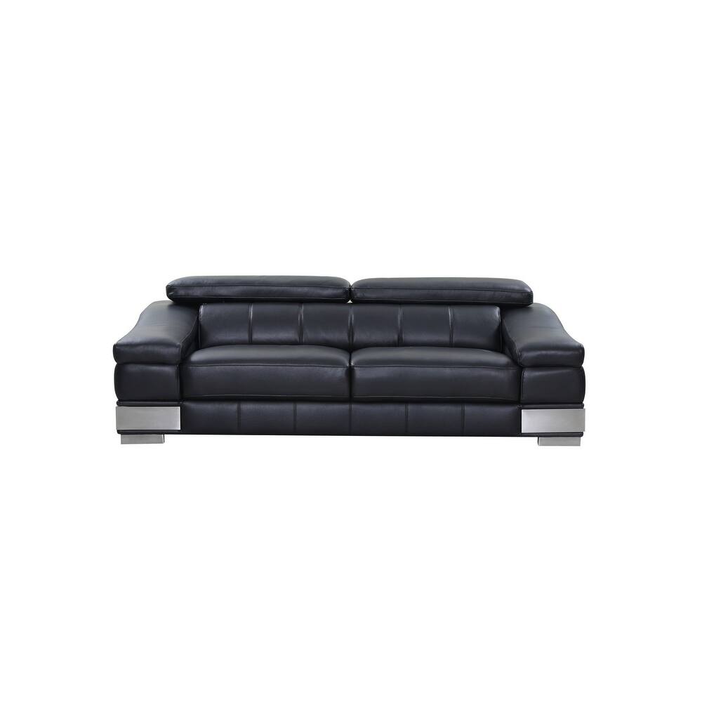 Modern Adjustable Headrest Black Leather Upholstered Sofa