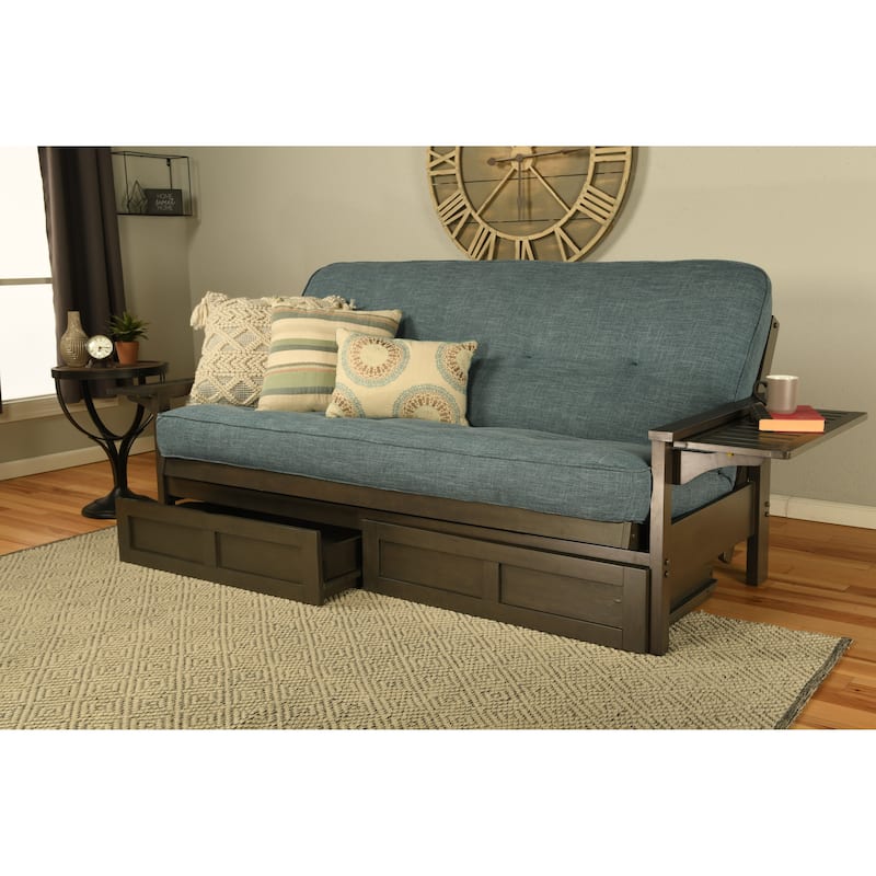 Somette Alamosa Sofa Sleeper with Storage Drawers and Mattress - Full - Linen Aqua