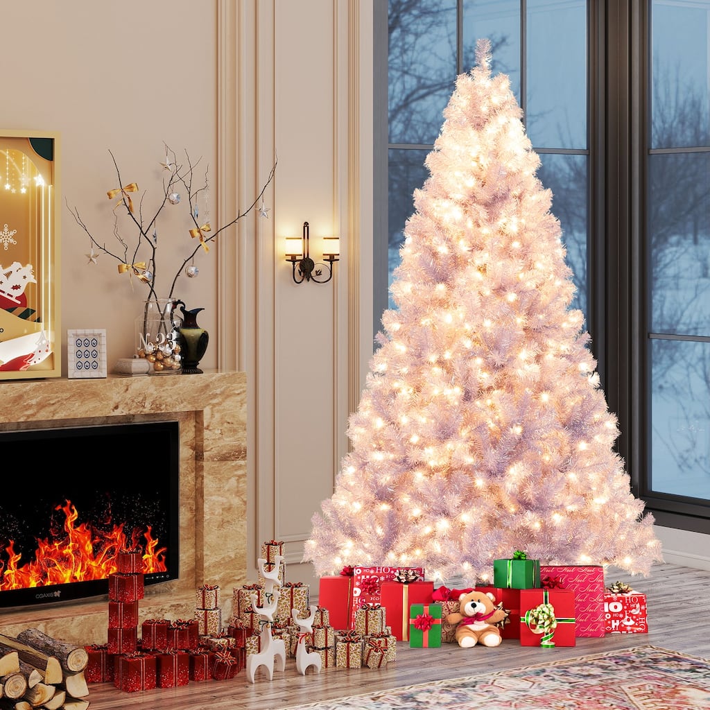 Gymax 7.5 FT Artificial Tinsel Christmas Tree w/ 550 Lights 8 Modes