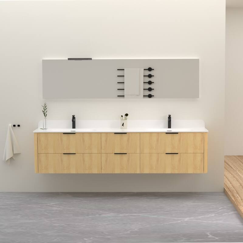 84" Floating Bathroom Vanity with Integrated countertop Rectangular Sink Solid Wood