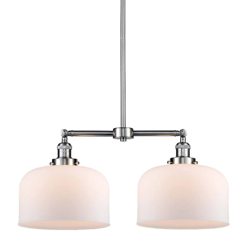 Innovations Lighting X-Large Bell 2 Light 21" Wide Linear Chandelier - Brushed Satin Nickel / Matte White Cased