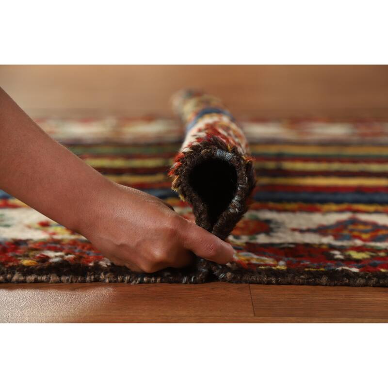 Hand Knotted Oriental 100% Wool Carpet Modern Geometric Multi-Colored Gabbeh Runner Rug - 11' 11'' X 3' 7''