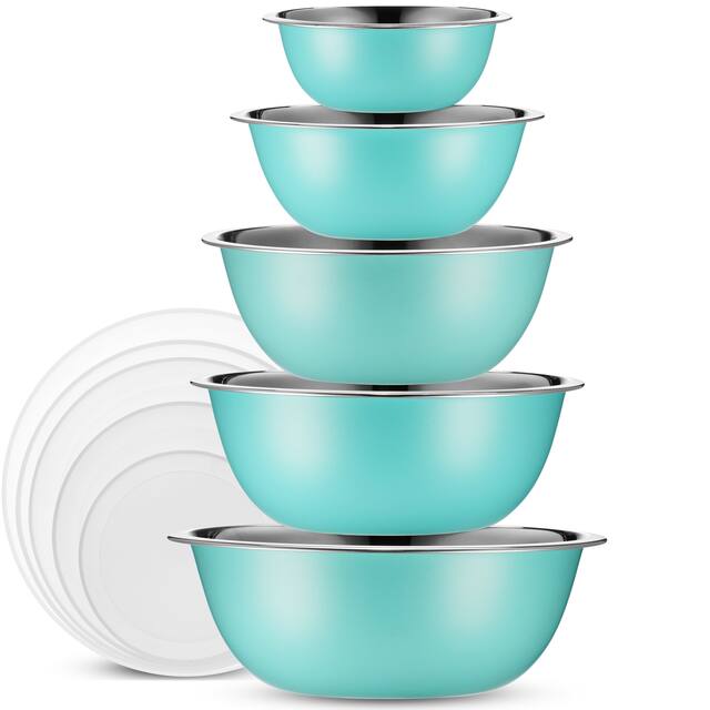 Heavy Duty Meal Prep Stainless Steel Mixing Bowls Set with Lids - Blue