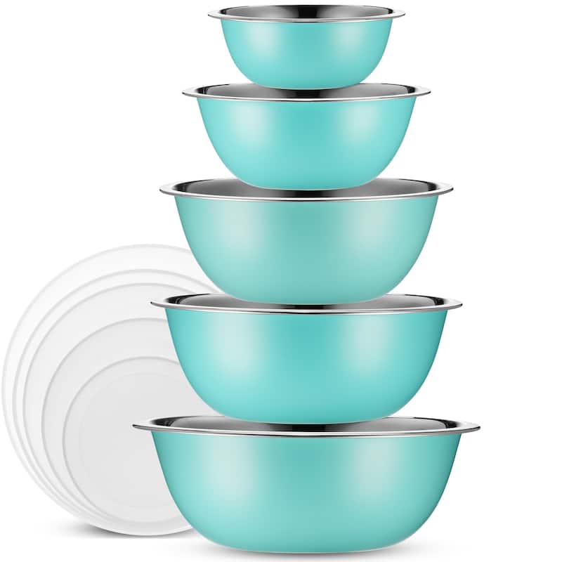 Heavy Duty Meal Prep Stainless Steel Mixing Bowls Set with Lids - Blue