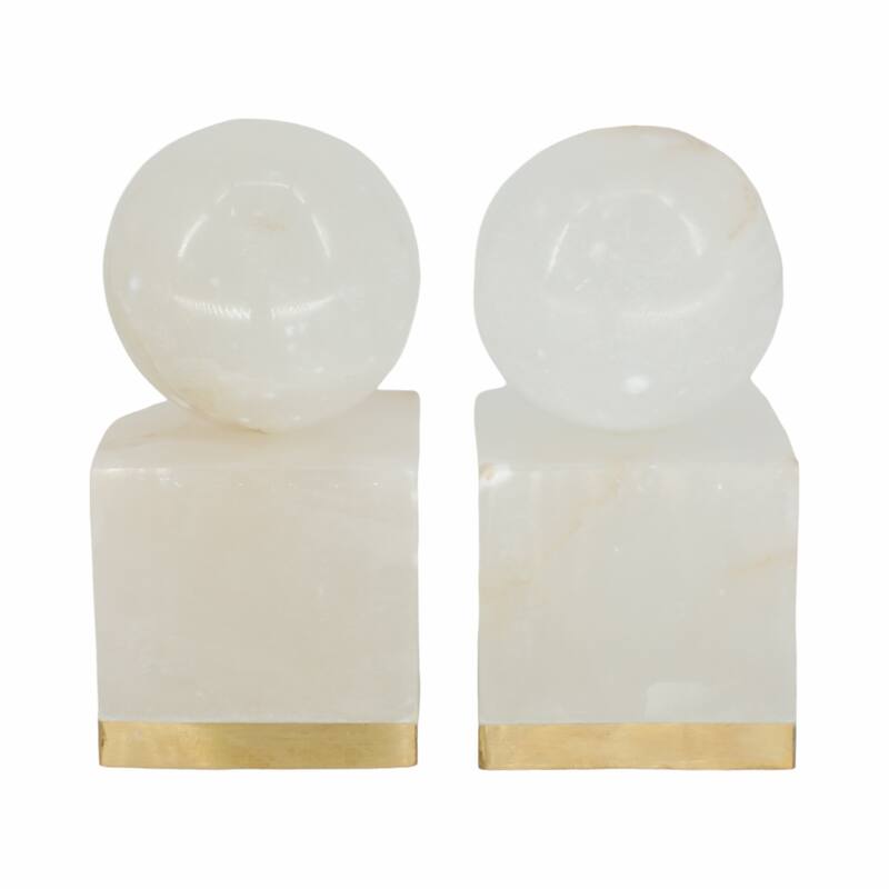 Sagebrook Home 6" Abella Alabaster Orb on Base (Set of 2) - 3" x 3" x 6"