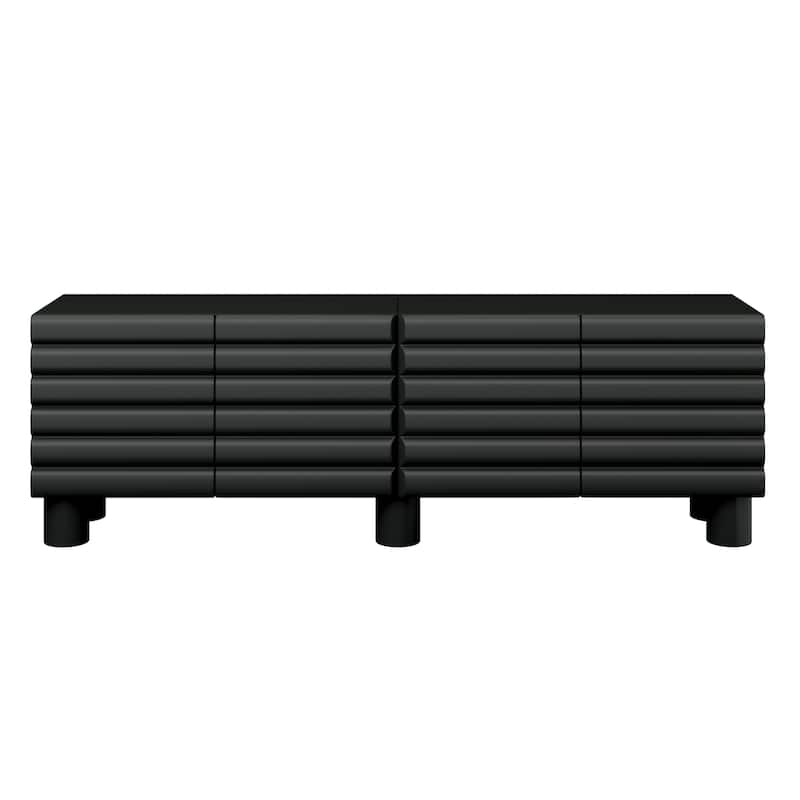 75 inch TV Stand Media Console with 4 Cabinets, Cream Wavy Door Cabinet with Cylindrical Legs & Cable Management