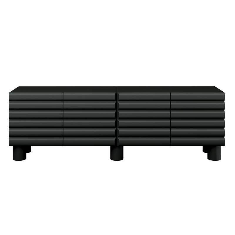 Cream Style TV Stand with Thick Wavy Doors, for TVs Up to 75" - 70.8" W × 14.9" D × 22.8" H - Black