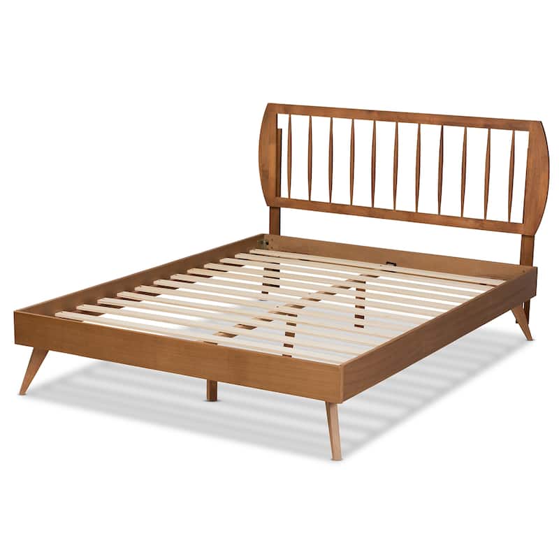 Emiko Modern and Walnut Brown Finished Wood Platform Bed