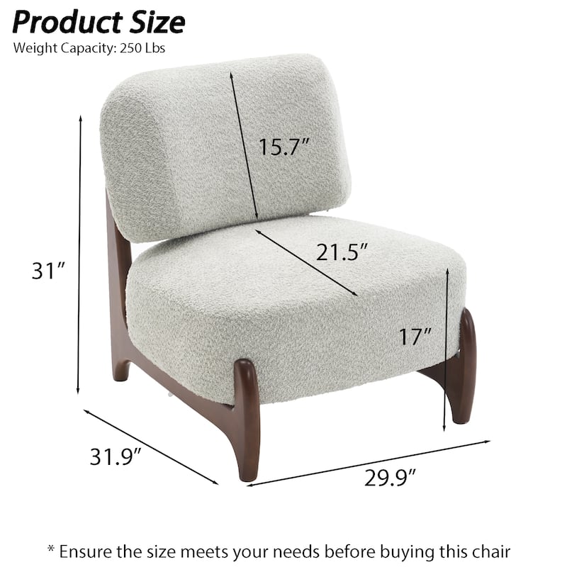 30"W Mid-Century Modern Accent Chair with Solid Wood Frame, Boucle Comfy Living Room Chair for Bedroom Lounge Reading Room