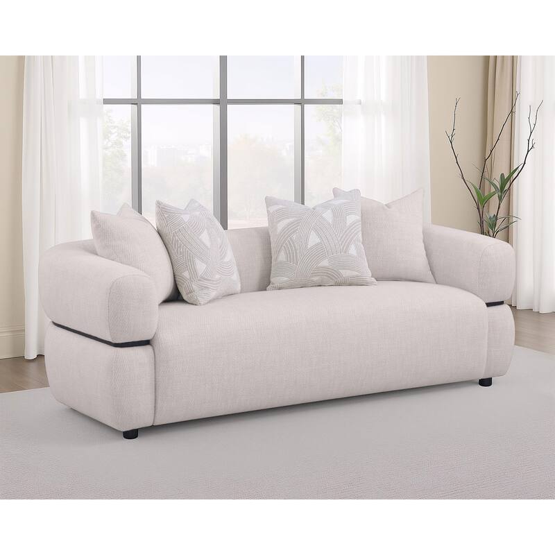 Jeanette 84-Inch Fabric Upholstered Round Arm Sofa Beige