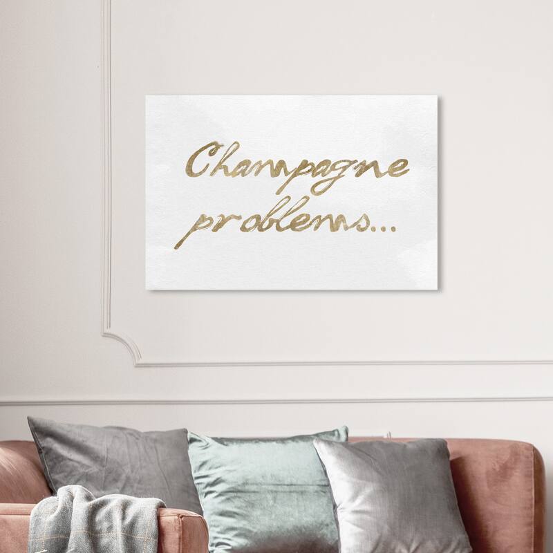 Wynwood Studio 'Champagne Issues Luxe' Typography and Quotes Wall Art Canvas Print Funny Quotes and Sayings - Gold, White - 36 x 24