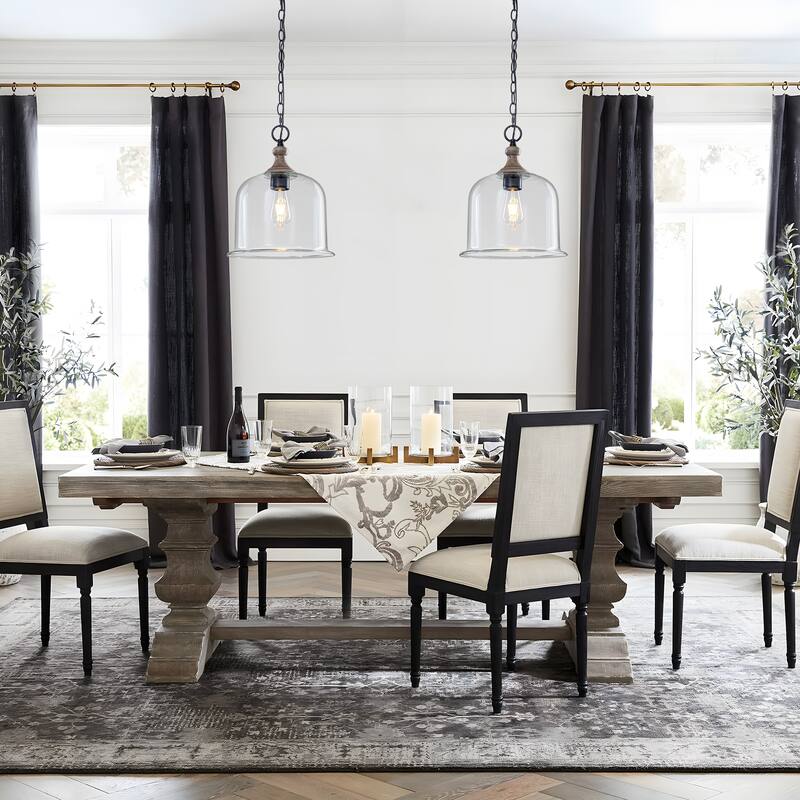 Starsky 1-Light Clear Glass Bell Jar / Cloche Pendant With Wood-Look Metal Accent - Cloche