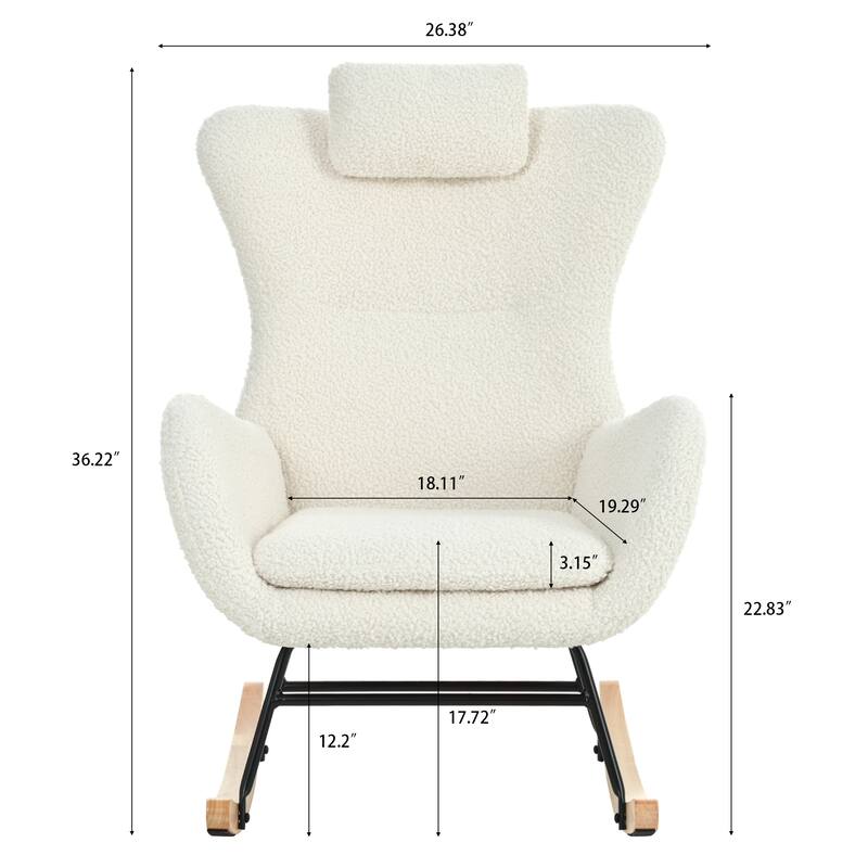 Polyester Glider Chair with Adjustable Headrest and Storage Pocket, Rubber Wood Base