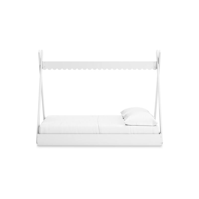 Kally Full Size Floor Bed, Tent Style Design, Matte White Wood