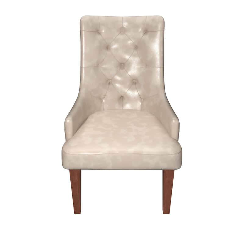 Dining Chair in Leather/Velvet Diamond-Tufted with Rubberwood Legs Set of 2