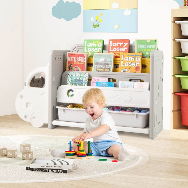 Costway 3-Tier Kids Toy Storage and Bookshelf with 2 Storage Boxes - See Details