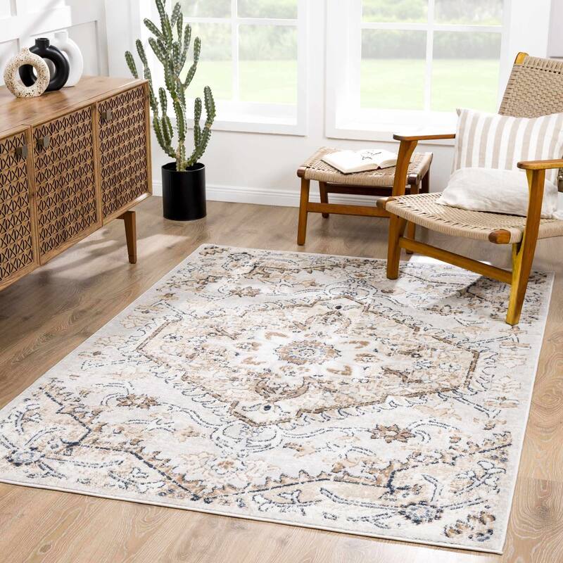 Hauteloom Leonora Hallway, Kitchen Runner Rug - Pale Pink, Plum, Peach - 2'7" x 10' - 2'7" x 7'3" - Tan, Charcoal, Peach / Mudgee