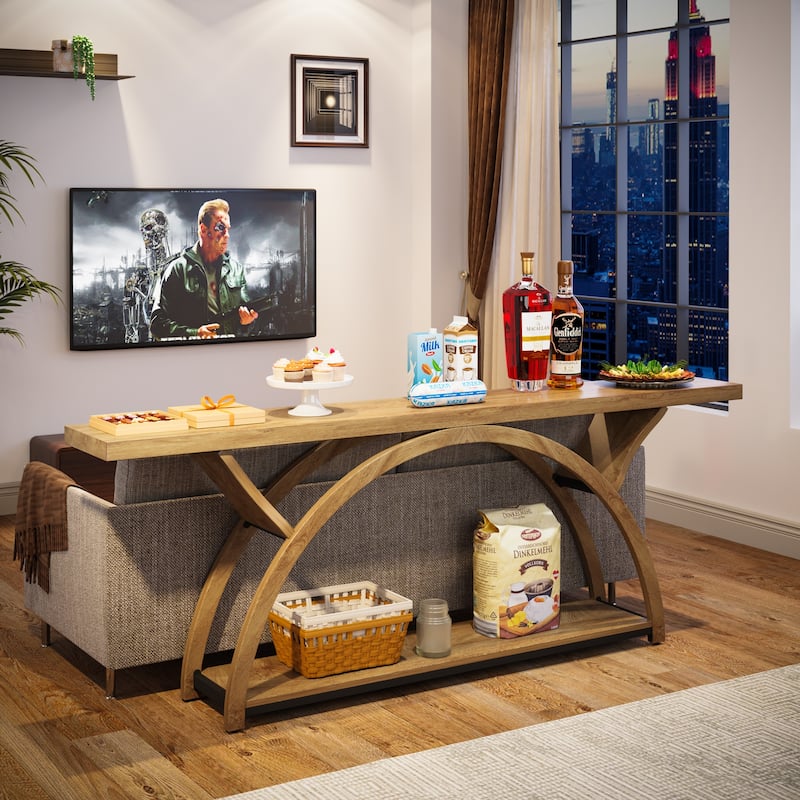 70.87" Console Table Sofa Table with Storage Shelf Half Moon Frame