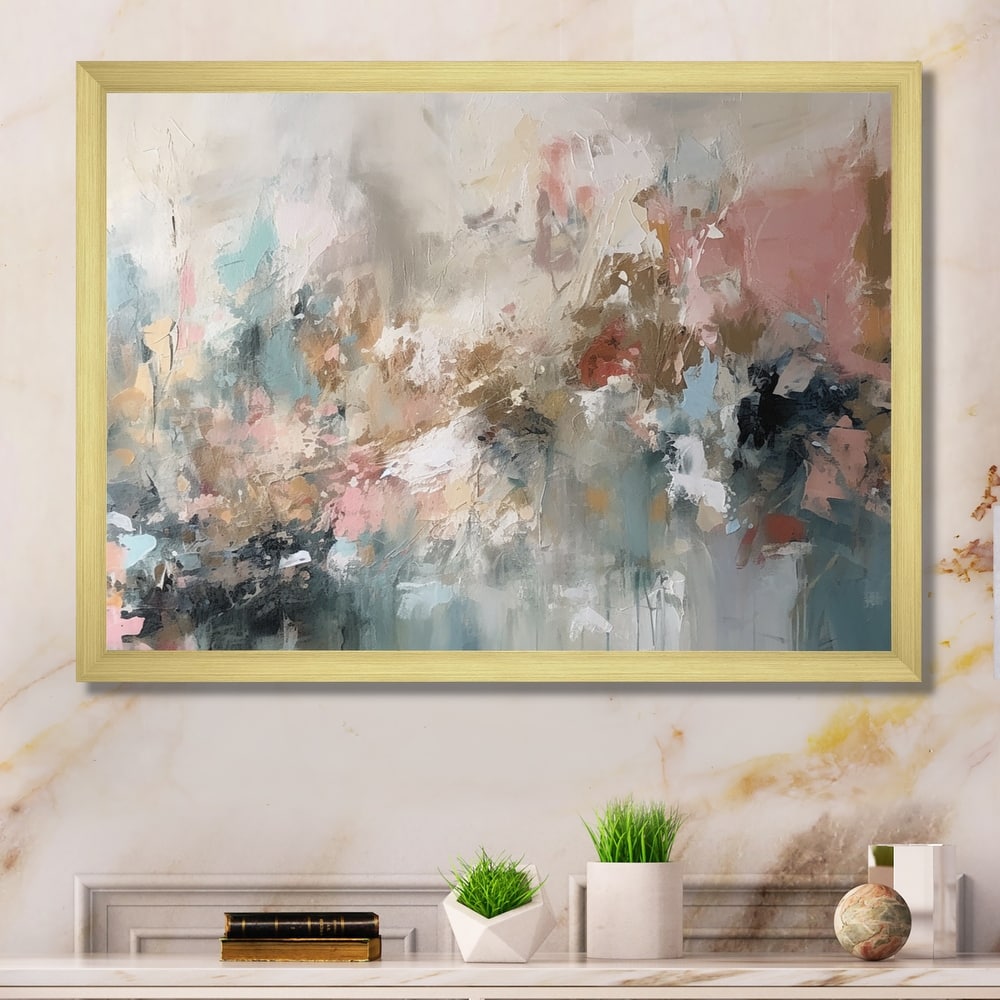 Designart "Brushstroke Abstract Painting I" Abstract Framed Wall Art For Living Room