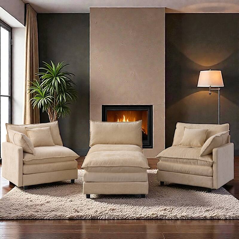 105" L-Shaped Modular Sectional Sofa with Ottoman, Soft Chenille Upholstery, 3-Seater Couch