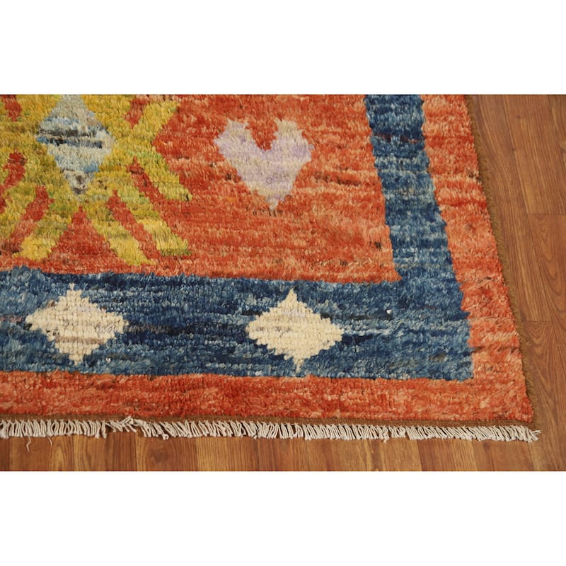 Orange Moroccan Oriental Area Rug Handmade Wool Carpet - 6'7" x 10'0"