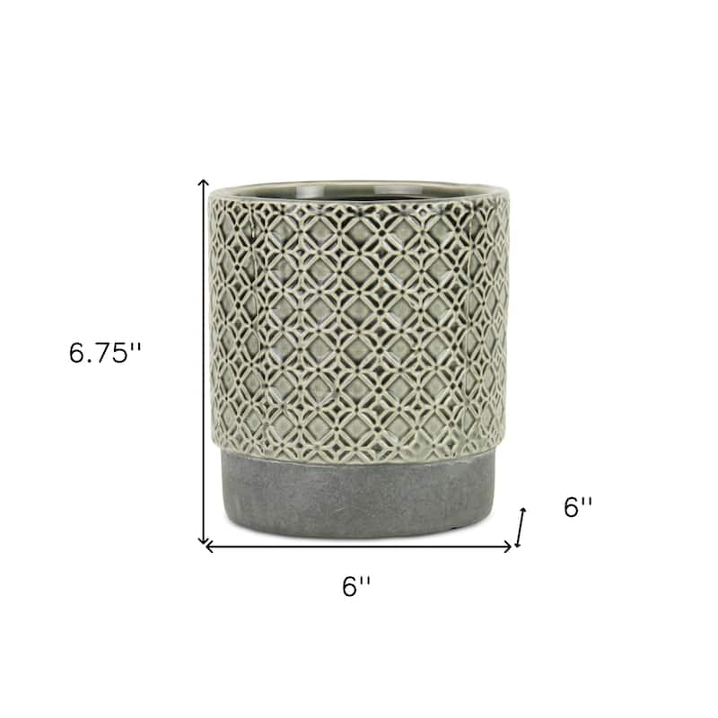 HomeRoots 6" Gray Geometric Ceramic Indoor Outdoor Round Pot Planter