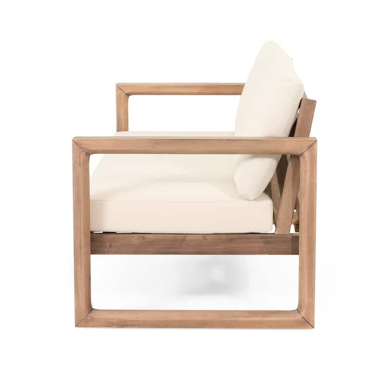 Stefan Acacia Wood Outdoor Loveseat and Coffee Table Set with Cushions by Christopher Knight Home