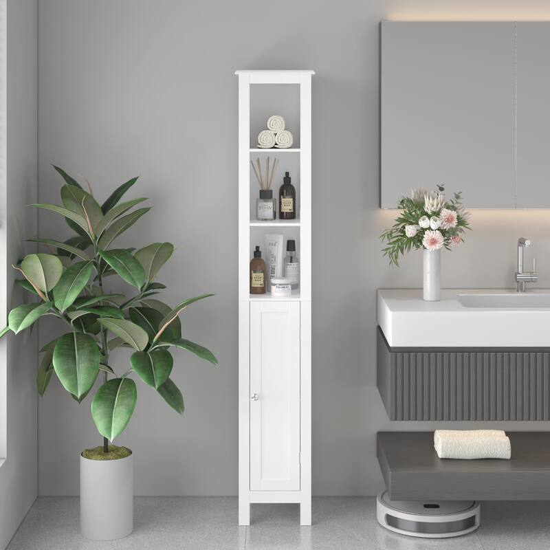 66.92" Tall Storage Cabinet for Bathroom w/ Adjustable Shelves,Slim 1 Doors Freestanding Cabinet w/ Anti-Tip, Open Compartments