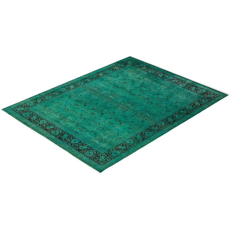 Overton Hand Knotted Wool Vintage Inspired Modern Contemporary Overdyed Green Area Rug - 8' 1" x 10' 2"