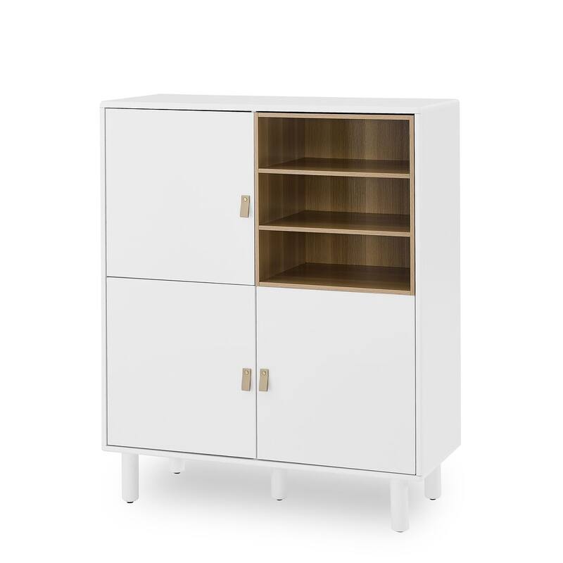 3 Doors Wooden Cabinet with Leather Handle