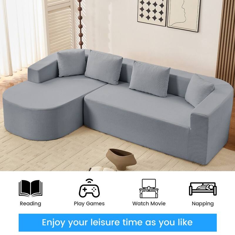 Mixoy 98 inch Chenille L Shape Sectional Sofa with Curved Chaise,Modern Cloud 3 Seater Sofa Couch