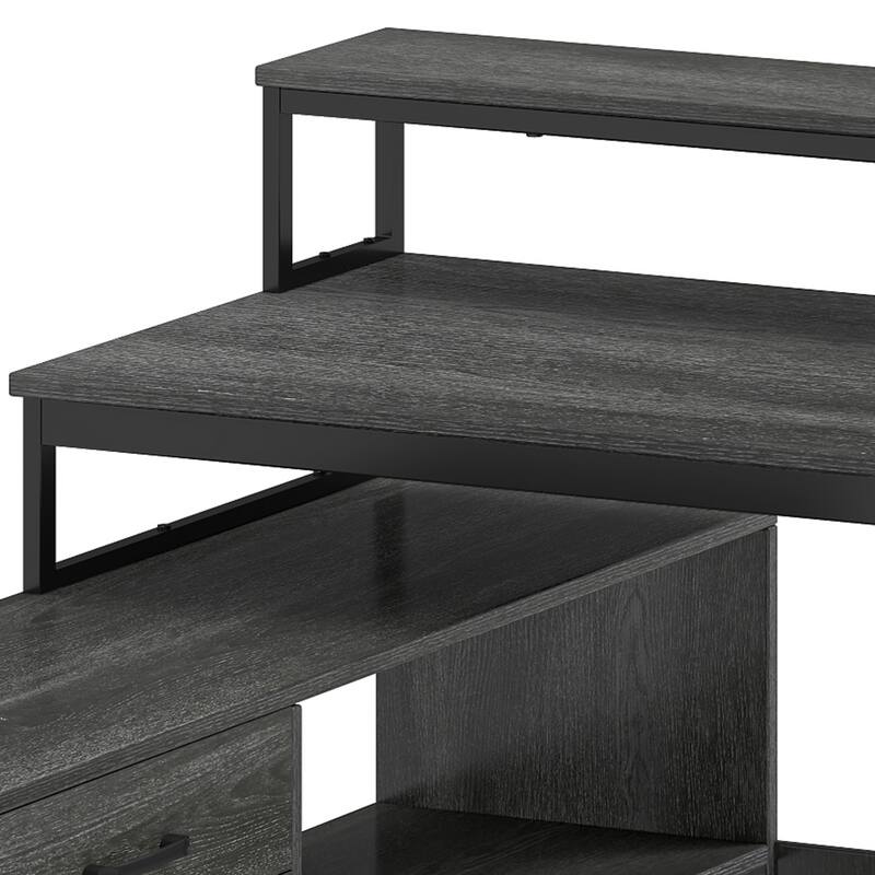 Moasis Farmhouse L Shaped Desk with Drawers, Power Outlets & LED Lights