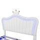 preview thumbnail 10 of 11, Full Upholstered Bed Frame w/ Crown Headboard & LED for Kids,White