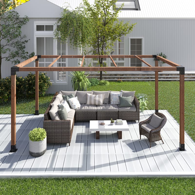 10 ft. x 13 ft. Patio Wood Pergola with Wood Stand Kit and Solid Wood Frame