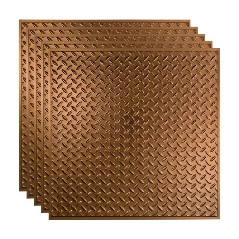 FASÄDE Diamond Plate Revealed Edge Decorative Vinyl 2ft x 2ft Lay in Ceiling Panel in Oil Rubbed Bronze (5 Pack) - 5 Pack - Oil Rubbed Bronze