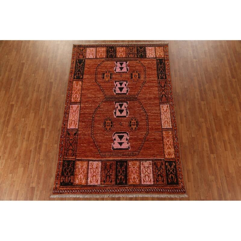 Hand Knotted Oriental 100% Wool Carpet Modern Tribal Oranges & Rust Moroccan Area Rug - 10' 2'' X 6' 8''