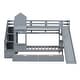 preview thumbnail 28 of 98, Bunk Bed Castle Playhouse Solid Wood Stairs Bed Frame with Storage Shelves & 2 Drawers, Children's Slide Bed with Guardrail