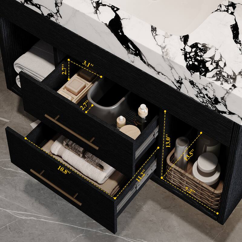 GDFStudio - Modern 29.9" Floating Bathroom Vanity with Sintered Stone Top, Ceramic Sink & U-Shape Drawers