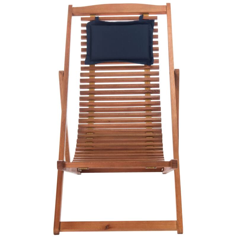 SAFAVIEH Outdoor Makena Relax Chair with Pillow (Set of 2) - 24W x 39D x 38H - Natural/Navy