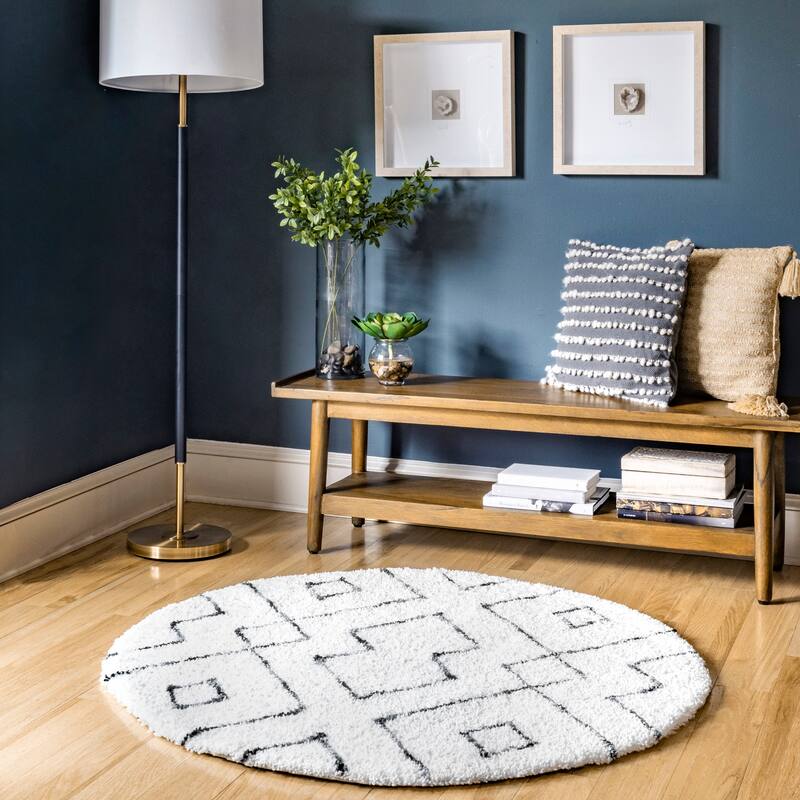 Nuloom Willow Contemporary Diamond Shag Area Rug - 8' Round - White