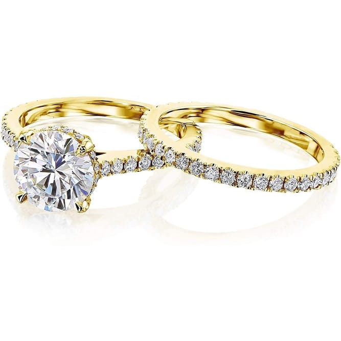 Annello by Kobelli 14K Gold 2ct Round Forever One Moissanite Fancy Hidden Halo Set (DEF/VS, DEF/VS)