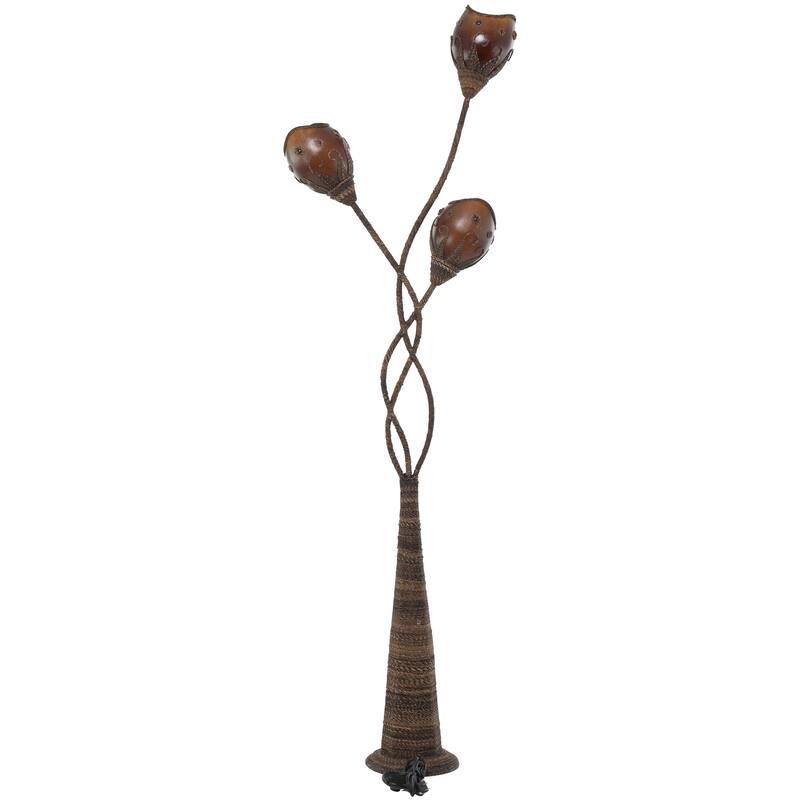 Dried Plant Room Floor Lamp with Decorated Orange Lamp Shades - Brown - Roche River Decor
